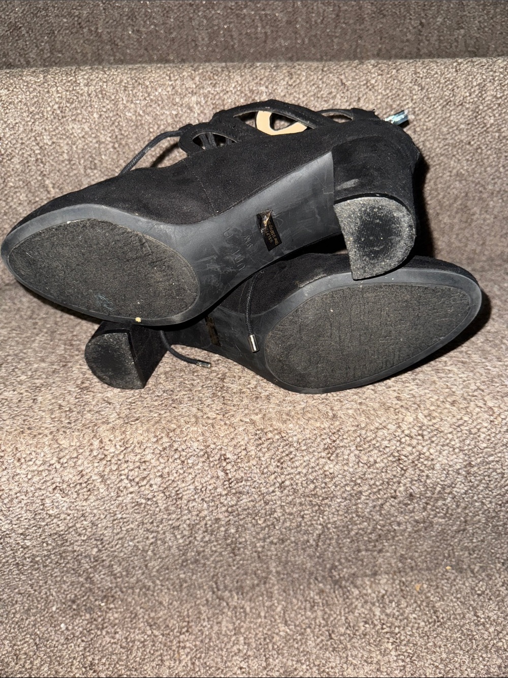Unisa Black Suede Lace-Up Block Heel Pumps - Picture 6 of 6